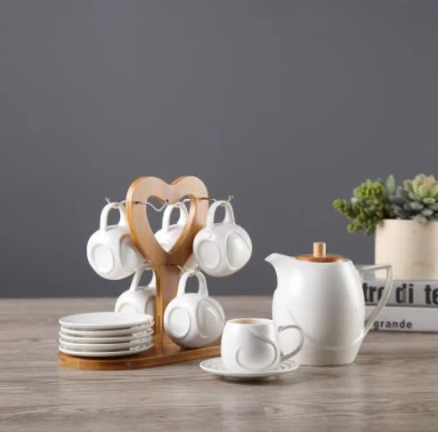 Ceramic Cup Bamboo Saucer with Bamboo Rack