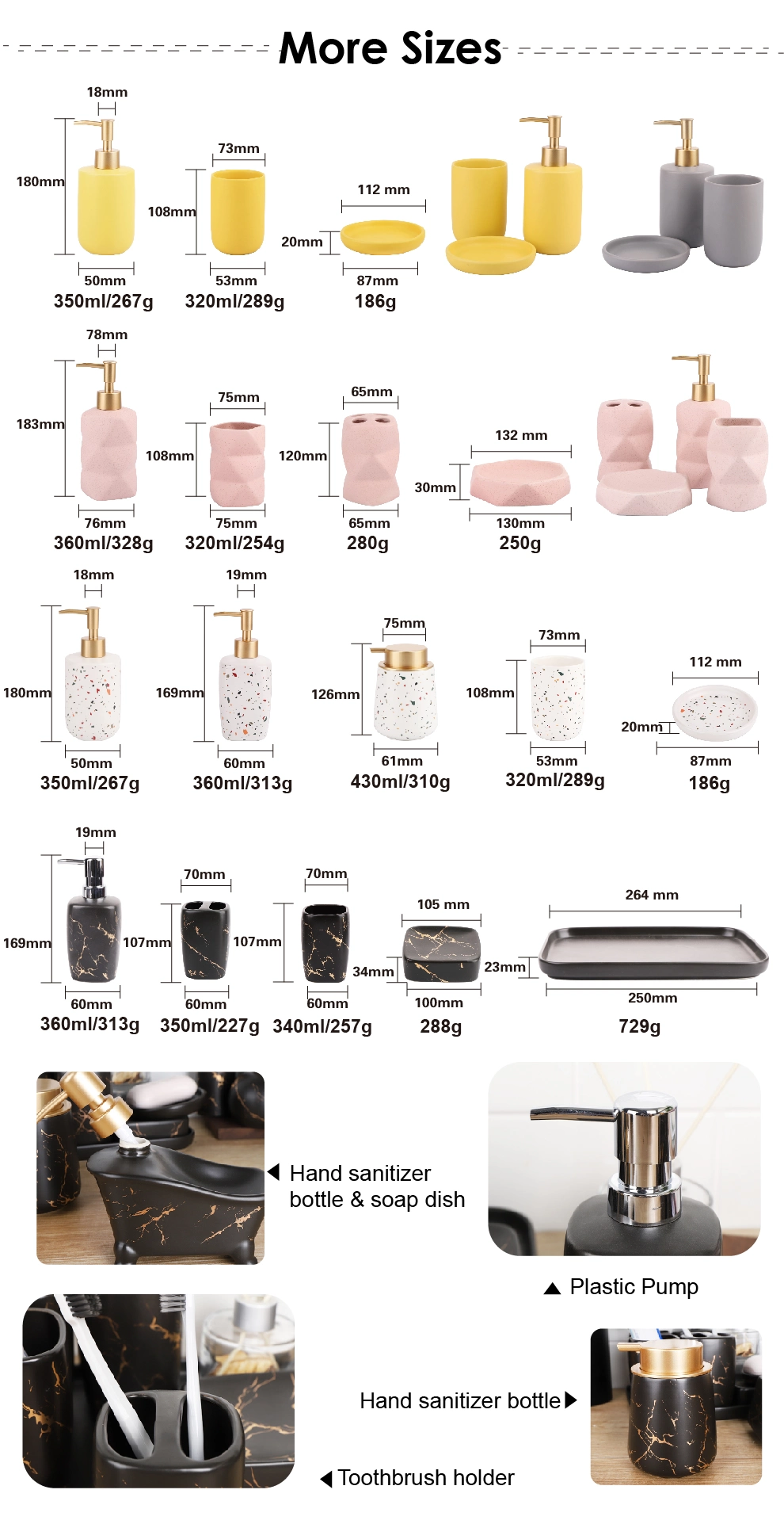 Luxury Ceramic Bottle 320ml Black Color Ceramic Bathroom Set Toothbrush Holder Tumbler & Soap Dish Soap Dispenser Bottle