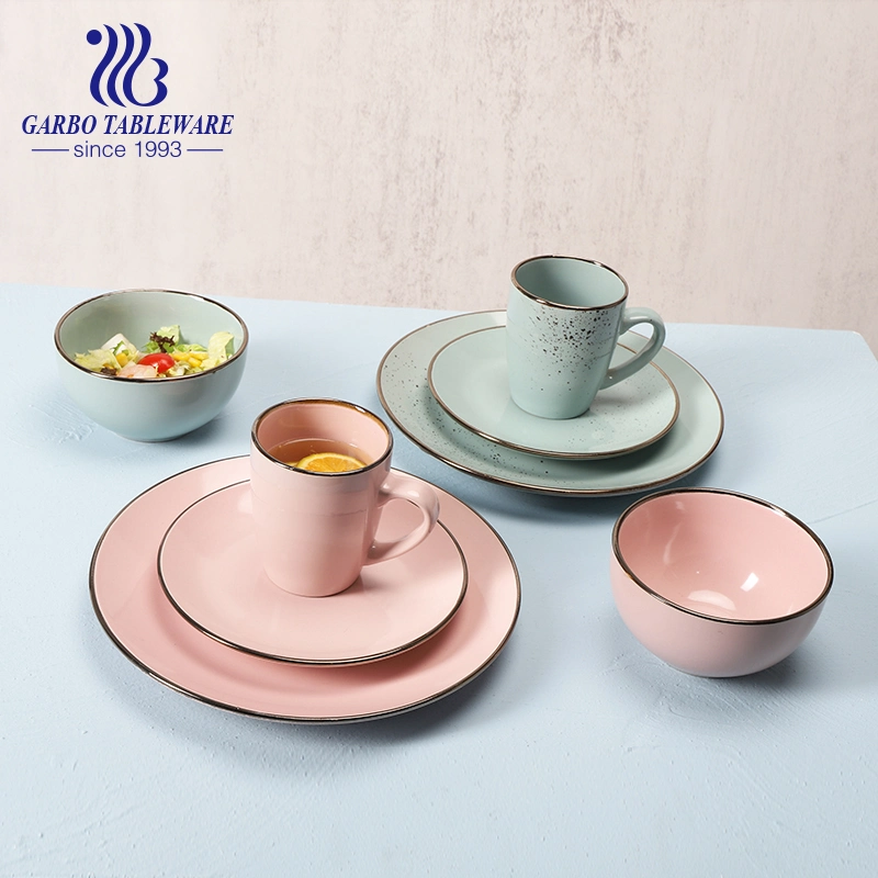 Factory Hot Selling Fancy Stoneware Tableware Colored Glazed 16PCS Ceramic Dinnerware Set