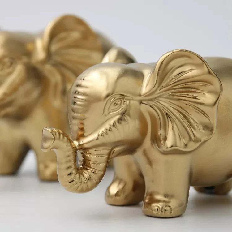 Fashion Houseware Luxury Gold Elephant Shape Couple Small Custom Animal Home Decorations Ceramic Ornaments for Table Household Used Daily Used