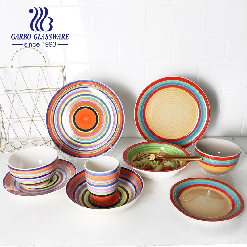 Bohemian Style Customs Colored Glazed 16PCS Ceramic Dinner Set with Fancy Colores