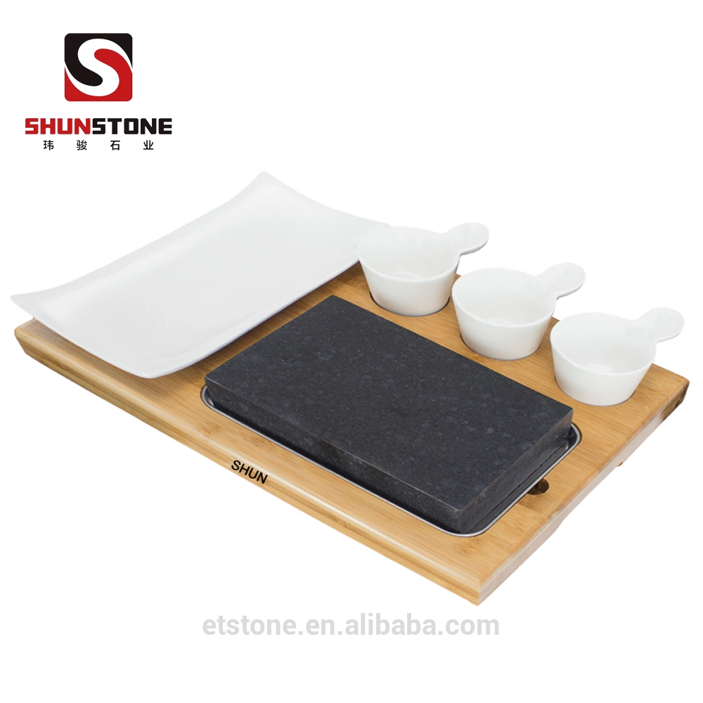 Stone Steak High Quality Matte Black Stone Rock Round Shape Hotel Restaurant Melamine Slate Steak Dinner Plate