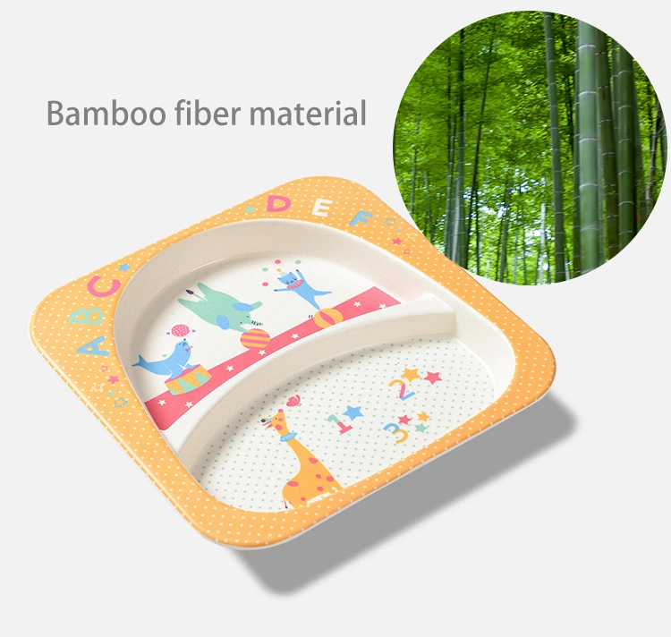 Wholesale BPA Free 5PCS Bamboo Fiber Melamine Kids Plate Set Baby Dinnerware Set