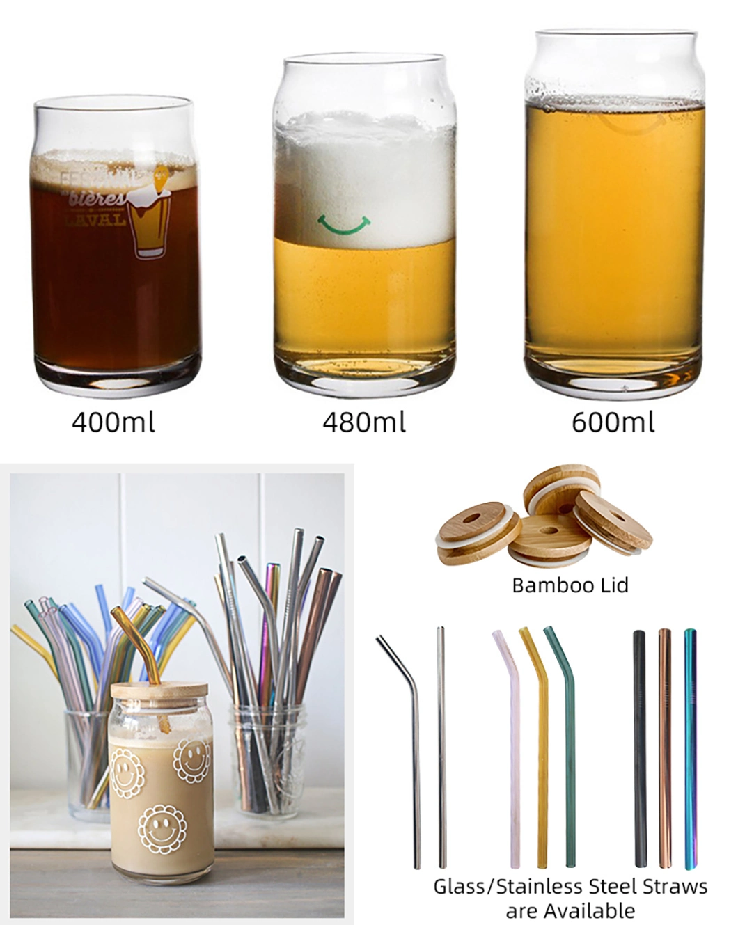 Wholesale 4PCS 16oz 480ml Custom Logo Borosilicate Glass Soda Can Shaped Water Juice Drinking Glass Set for Cocktail Whiskey Beer Iced Coffee Wine Tea