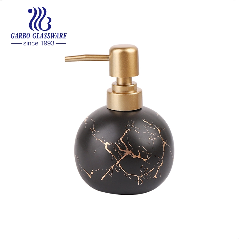 Luxury Ceramic Bottle 320ml Black Color Ceramic Bathroom Set Toothbrush Holder Tumbler & Soap Dish Soap Dispenser Bottle