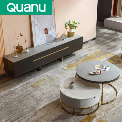 Quanu 670106 Muebles de sala de estar modernos de lujo Mesa de té redonda Soporte de TV Juego de mesa de centro