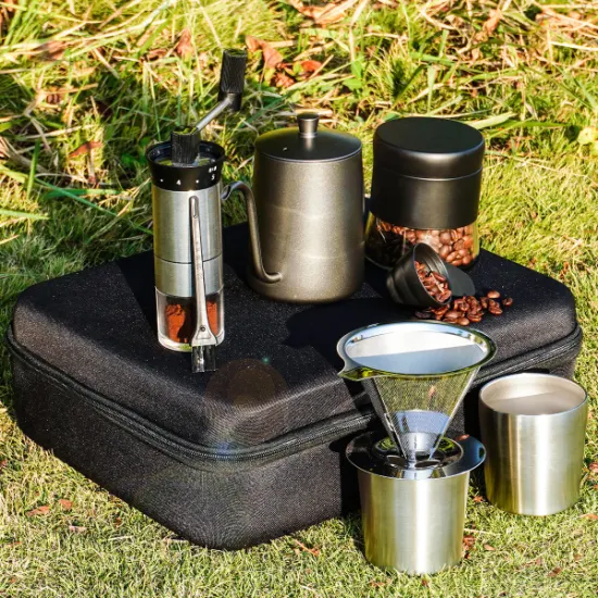 Venta caliente, accesorios para cafetera etíope, caja de regalo, molinillo de mano para viajes al aire libre, juego de té y café por goteo V60