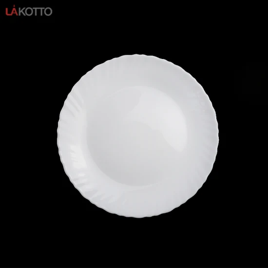 Placa de vidrio, venta al por mayor, vidrio de ópalo, nuevo clásico, personalizado, restaurante, cartón, plato de sopa redondo minimalista, plato de cena grabado